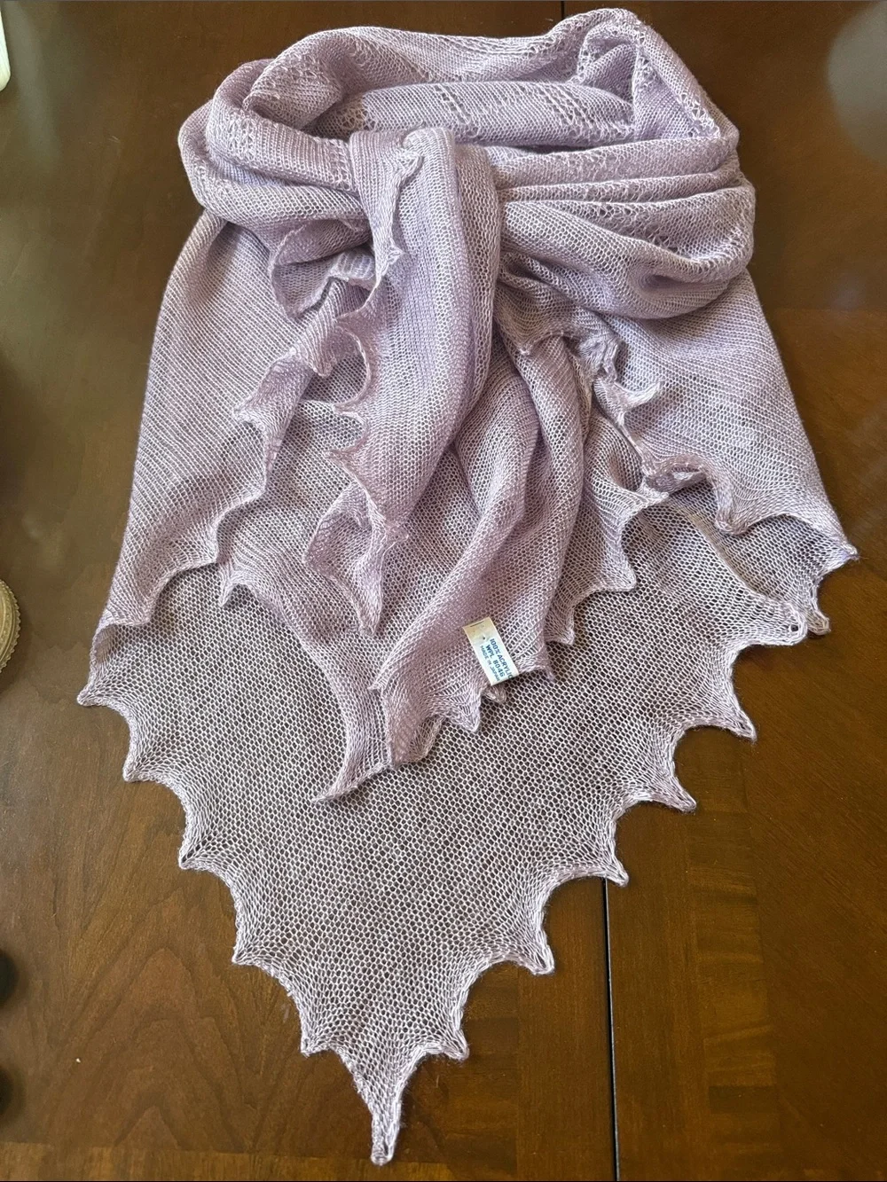 Vintage ca 1970’s Light Lavender mesh Knit Shawl Scarf 48x46” made in Japan